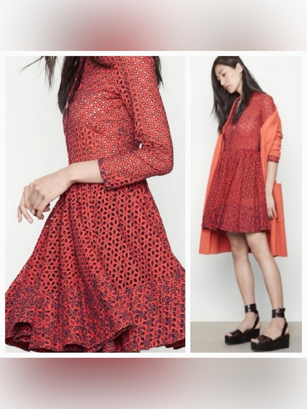 Maje Rayano Tomette eyelet dress fit & flare embroidered cotton size small